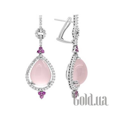 Серьги с подвесками Золотые серьги с бриллиантами, кварцем и сапфирами