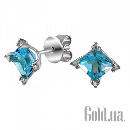 Серьги-гвоздики Золотые серьги с бриллиантами и топазом