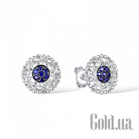 Серьги-гвоздики Золотые серьги с бриллиантами и сапфирами