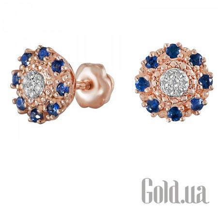 Серьги-гвоздики Золотые серьги с бриллиантами и сапфирами