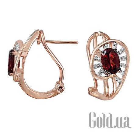 Серьги Золотые серьги с бриллиантами и гранатом