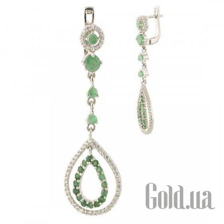 Серьги с подвесками Серебряные серьги с изумрудами и куб. циркониями