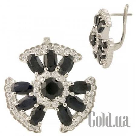 Серьги Серебряные серьги с куб. циркониями и сапфирами