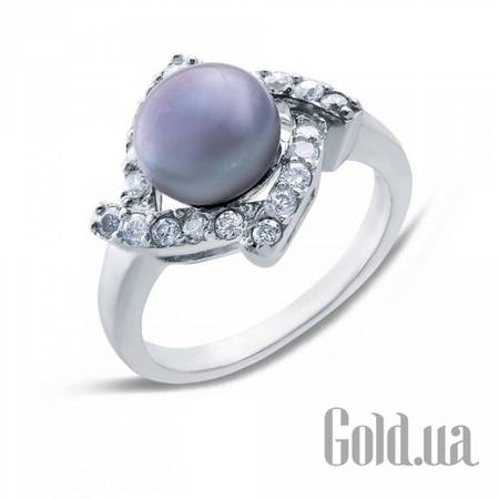 Женские кольца Женское серебряное кольцо с жемчугом и куб. циркониями, 16.5