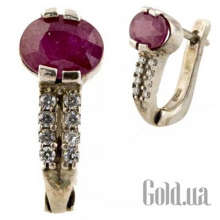 Серьги Серебряные серьги с рубинами и куб. циркониями