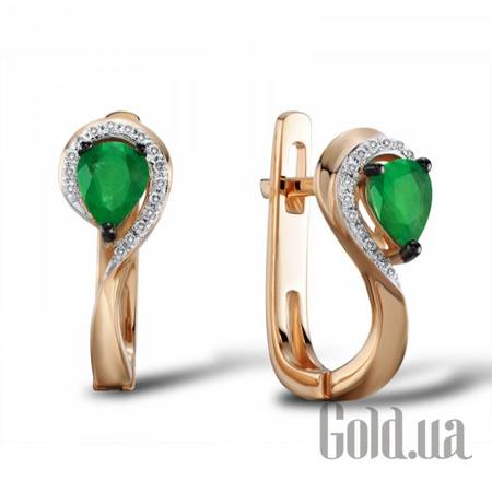 Серьги Золотые серьги с бриллиантами и изумрудами