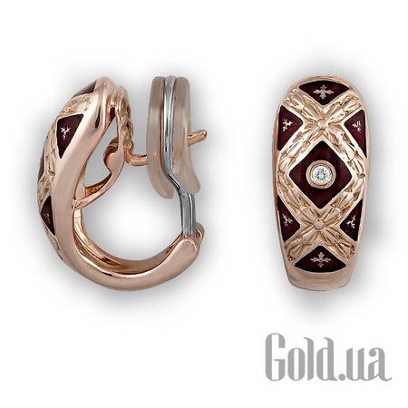 Серьги Золотые серьги с бриллиантами и эмалью