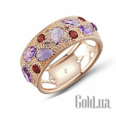 Кольцо Женское золотое кольцо с бриллиантами, аметистами и рубинами, 17