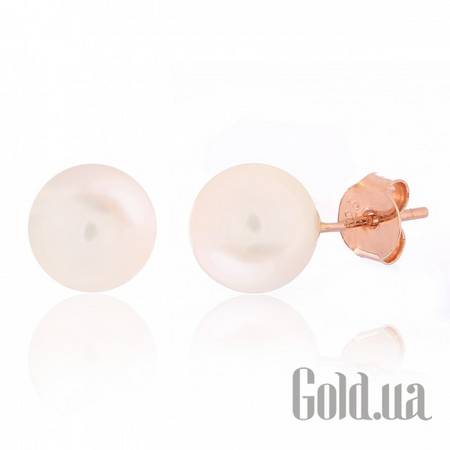 Серьги-гвоздики Серебряные серьги с  жемчугом в позолоте