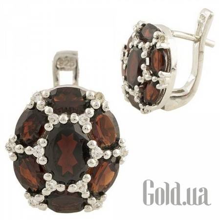Серьги Серебряные серьги с гранатами и куб. циркониями