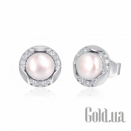 Серьги-гвоздики Серебряные серьги с искусств. жемчугом и куб. циркониями
