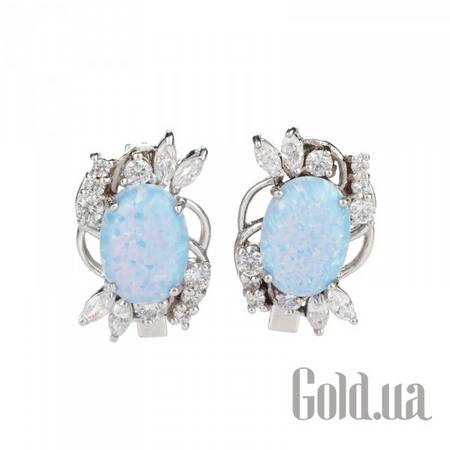 Серьги Серебряные серьги с куб. циркониями и синт. опалами