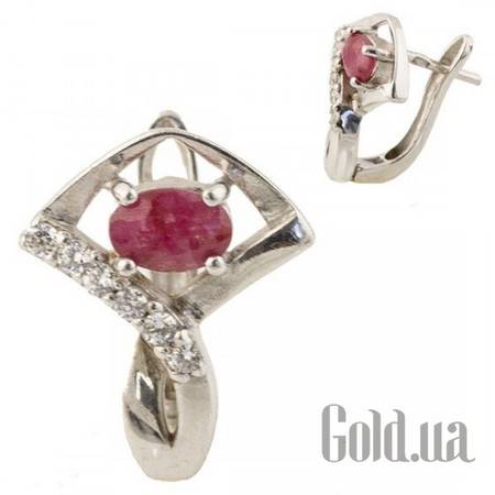 Серьги Серебряные серьги с рубинами и куб. циркониями