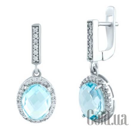 Серьги с подвесками Серебряные серьги с топазами и куб. циркониями