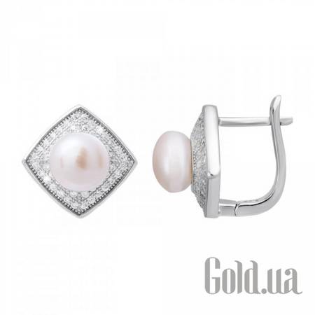 Серьги Серебряные серьги с жемчугом и куб. циркониями