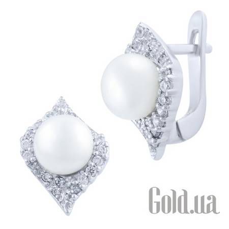 Серьги Серебряные серьги с жемчугом и куб. циркониями
