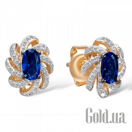 Серьги-гвоздики Золотые серьги с бриллиантами и сапфирами
