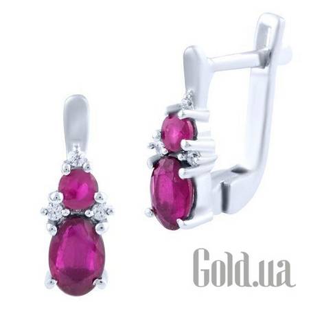Серьги Серебряные серьги с рубинами и куб. циркониями