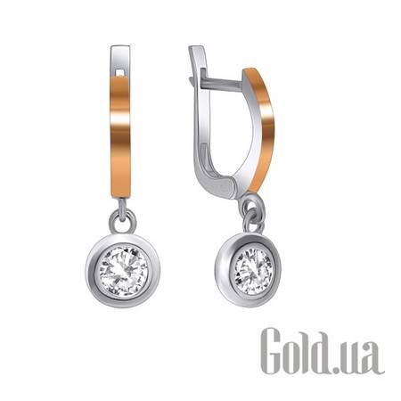 Серьги с подвесками Серебряные серьги с куб. циркониями в позолоте