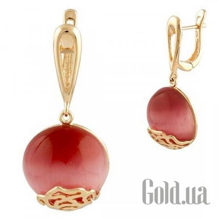 Серьги с подвесками Серебряные серьги с кошачьим глазом в позолоте