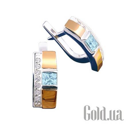 Серьги Серебряные серьги с топазом и куб. циркониями