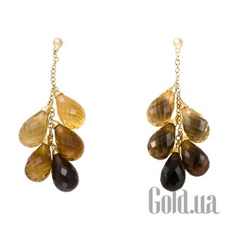 Серьги с подвесками Золотые серьги с дымчатым кварцем