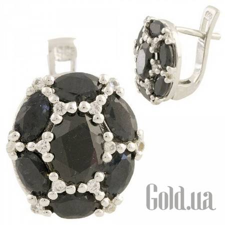 Серьги Серебряные серьги с сапфирами и куб. циркониями