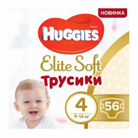 Подгузники-трусики Huggies Elite Soft, размер 4(L), 9-14 кг, 56 шт