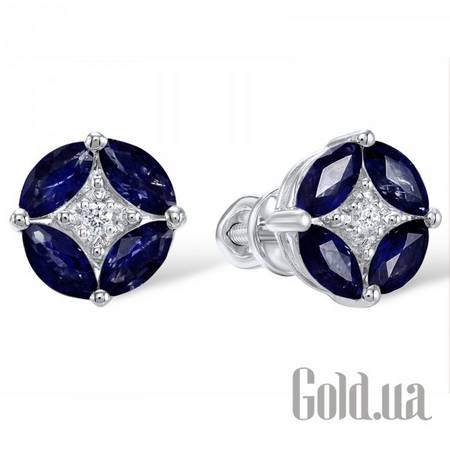 Серьги-гвоздики Золотые серьги с бриллиантами и сапфирами