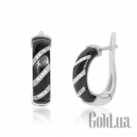 Серьги Серебряные серьги с куб. циркониями и эмалью