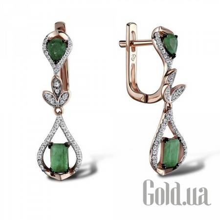 Серьги с подвесками Золотые серьги с бриллиантами и изумрудами