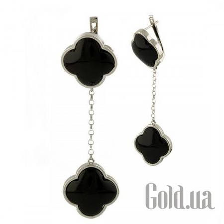 Серьги с подвесками Серебряные серьги с ониксами
