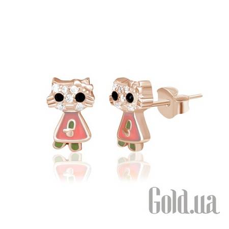 Детские серьги Серебряные серьги с куб. циркониями и эмалью в позолоте
