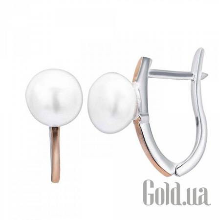 Серьги Серебряные серьги с культив. жемчугом и вставками из золота