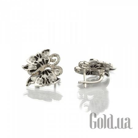 Серьги Серебряные серьги с куб. циркониями и эмалью