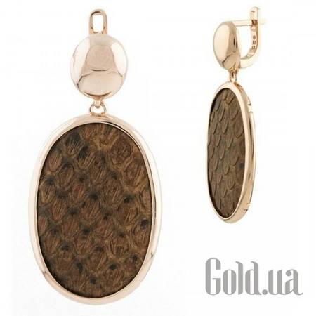 Серьги с подвесками Серебряные серьги с кожей в позолоте