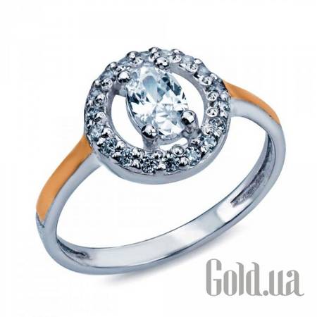 Кольцо Серебряное кольцо с куб. циркониями и вставками из золота, 16.5