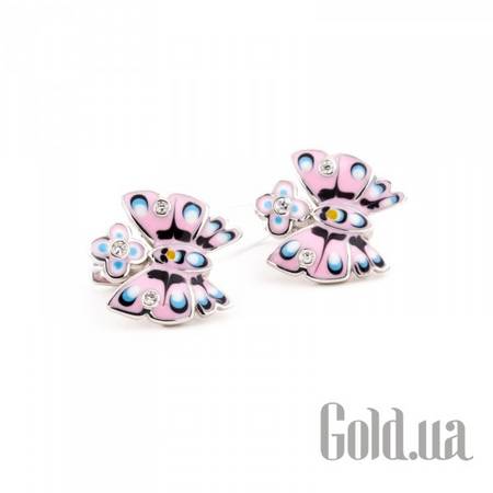 Серьги Серебряные серьги с куб. циркониями и эмалью