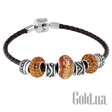 Браслет Кожаный браслет с серебром и 7 подвесками