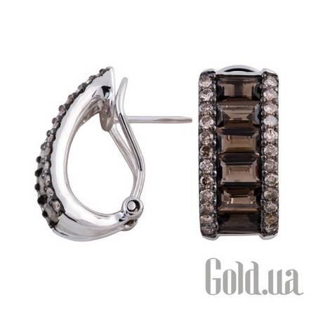 Серьги Золотые серьги с бриллиантами и дымчатым кварцем