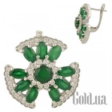 Серьги Серебряные серьги с агатами и куб. циркониями