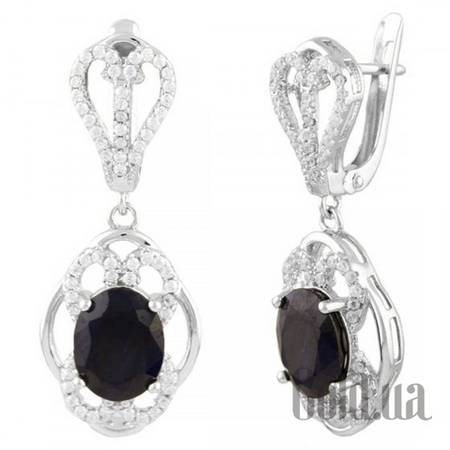 Серьги с подвесками Серебряные серьги с куб. циркониями и сапфирами