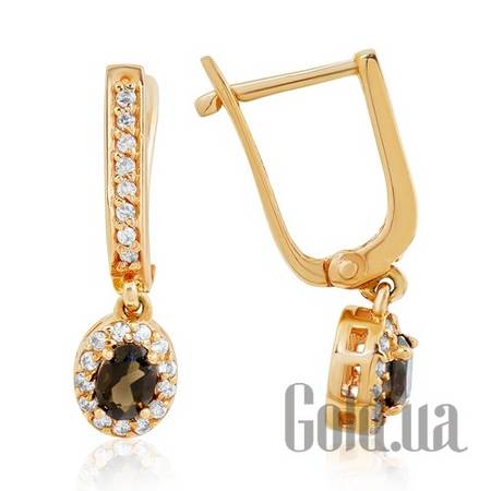 Серьги с подвесками Золотые серьги с раухтопазами и куб. циркониями