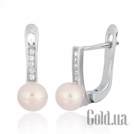 Серьги Серебряные серьги  с жемчугом и  куб. циркониями