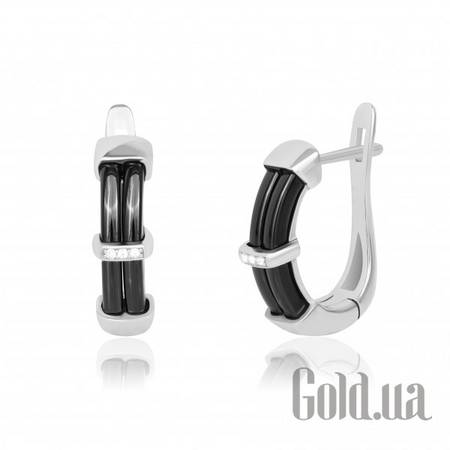 Серьги Серебряные серьги с куб. циркониями и керамикой