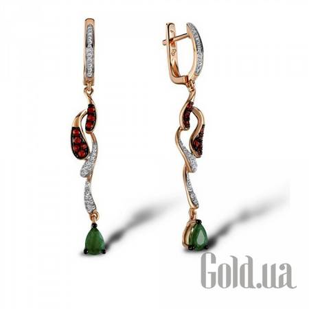 Серьги с подвесками Золотые серьги с бриллиантами, изумрудами и сапфирами