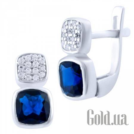 Серьги Серебряные серьги с синт. сапфирами и куб. циркониями