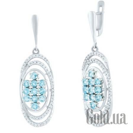 Серьги с подвесками Серебряные серьги с топазами и куб.циркониями