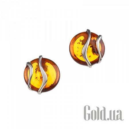 Серьги-гвоздики Серебряные серьги с янтарем