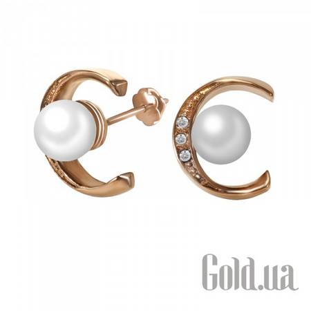 Пусеты (гвоздики) Стальные серьги со стразами и жемчугом в позолоте